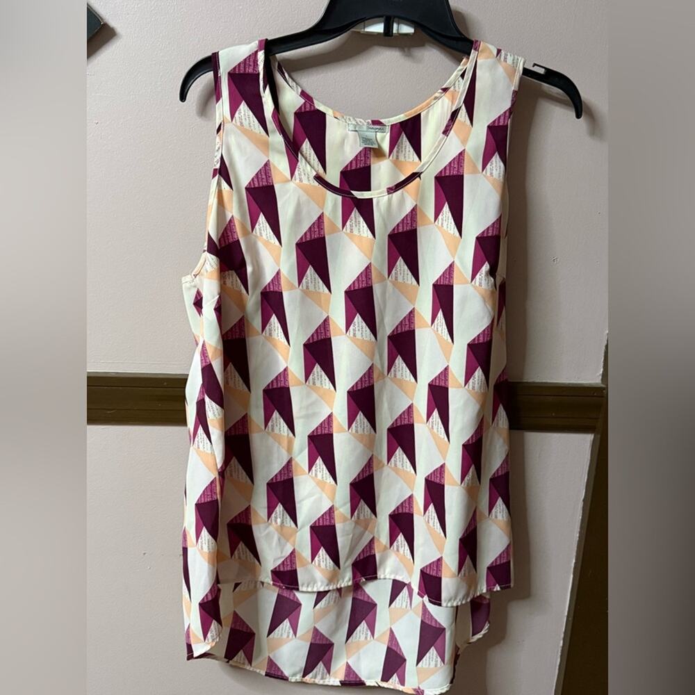 Halogen L Sleeveless Blouse Scoop High Low Geometric Patterned Sleeveless Top